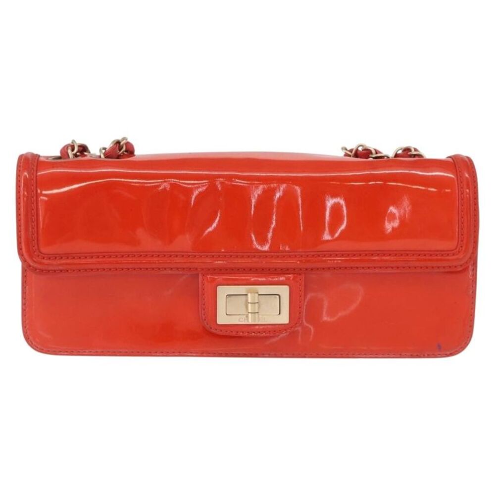 Chanel Mademoiselle Lock Flap Quilted Lambskin Orange Patent_Leather Shoulder
